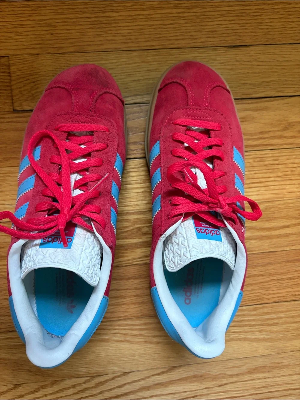 Adidas Gazelle Red Suede Sneakers with Blue Stripes 7